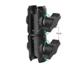Sentinel double socket arm. Compatible with all 1” ball mounting systems. 360* mounting. Independent locking per side.  Great at reducing vibration.